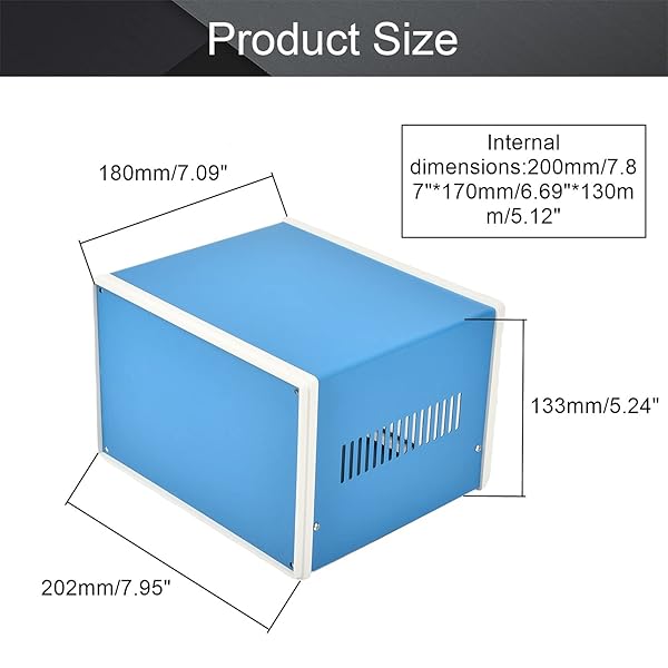 Fielect Fielect Blue Metal Electronic Enclosure Project Box 8.27 x 7.09 x 5.51 Inch DIY Junction Case - View 2 of 6