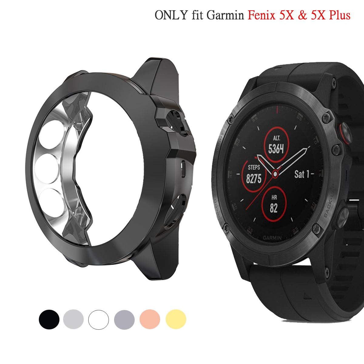 Turnwin Garmin Fenix 5X & 5X Plus Case: Soft TPU Shockproof, Scratch-Resistant, Ultra-Thin Bumper Cover (Black) - View 2 of 7