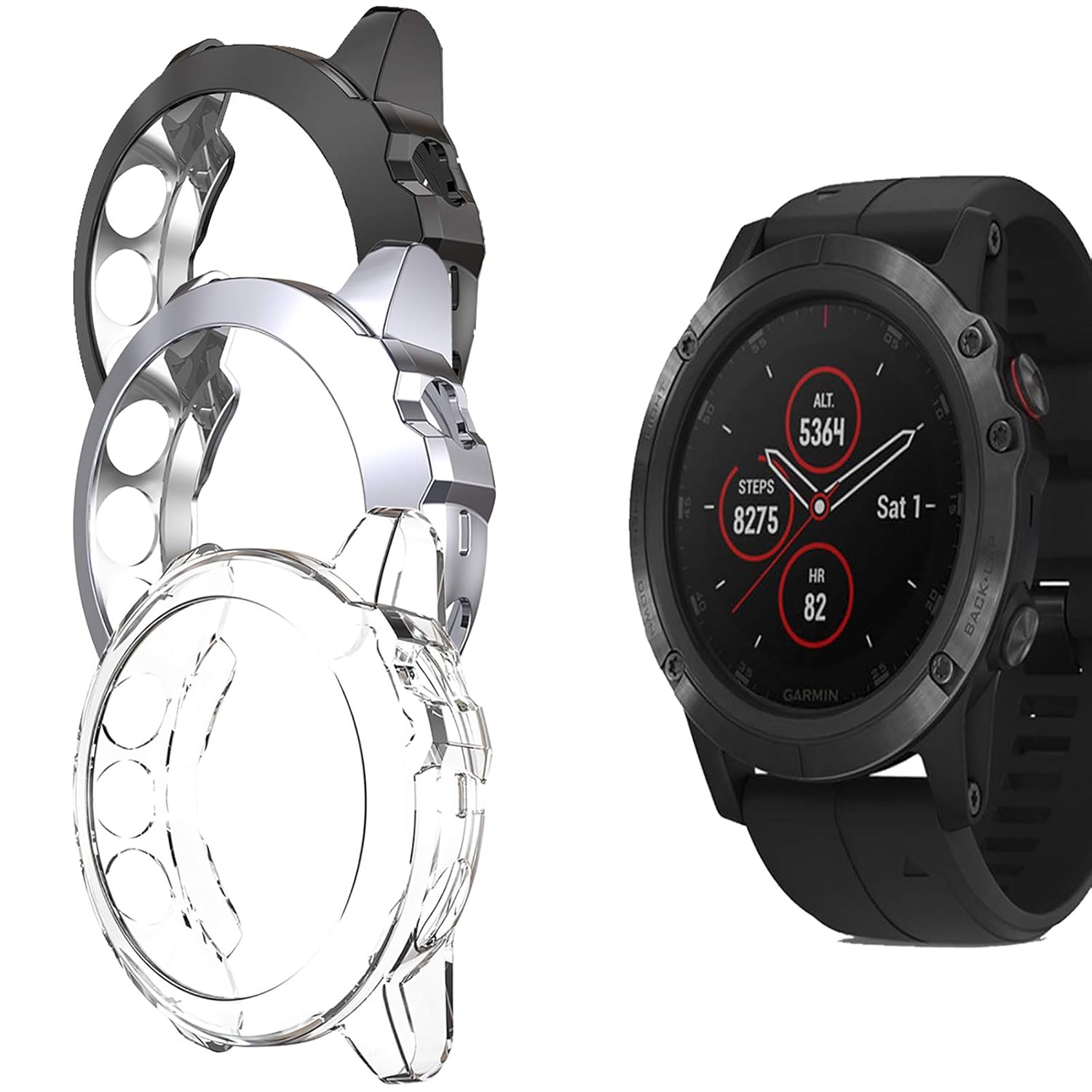 Turnwin Garmin Fenix 5X & 5X Plus Case: Soft TPU Shockproof, Scratch-Resistant, Ultra-Thin Bumper Cover (Black) - View 7 of 7