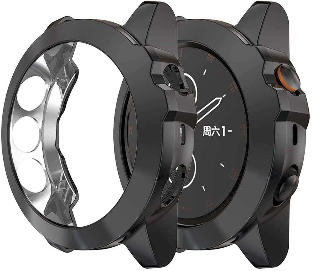Turnwin Garmin Fenix 5X & 5X Plus Case: Soft TPU Shockproof, Scratch-Resistant, Ultra-Thin Bumper Cover (Black)