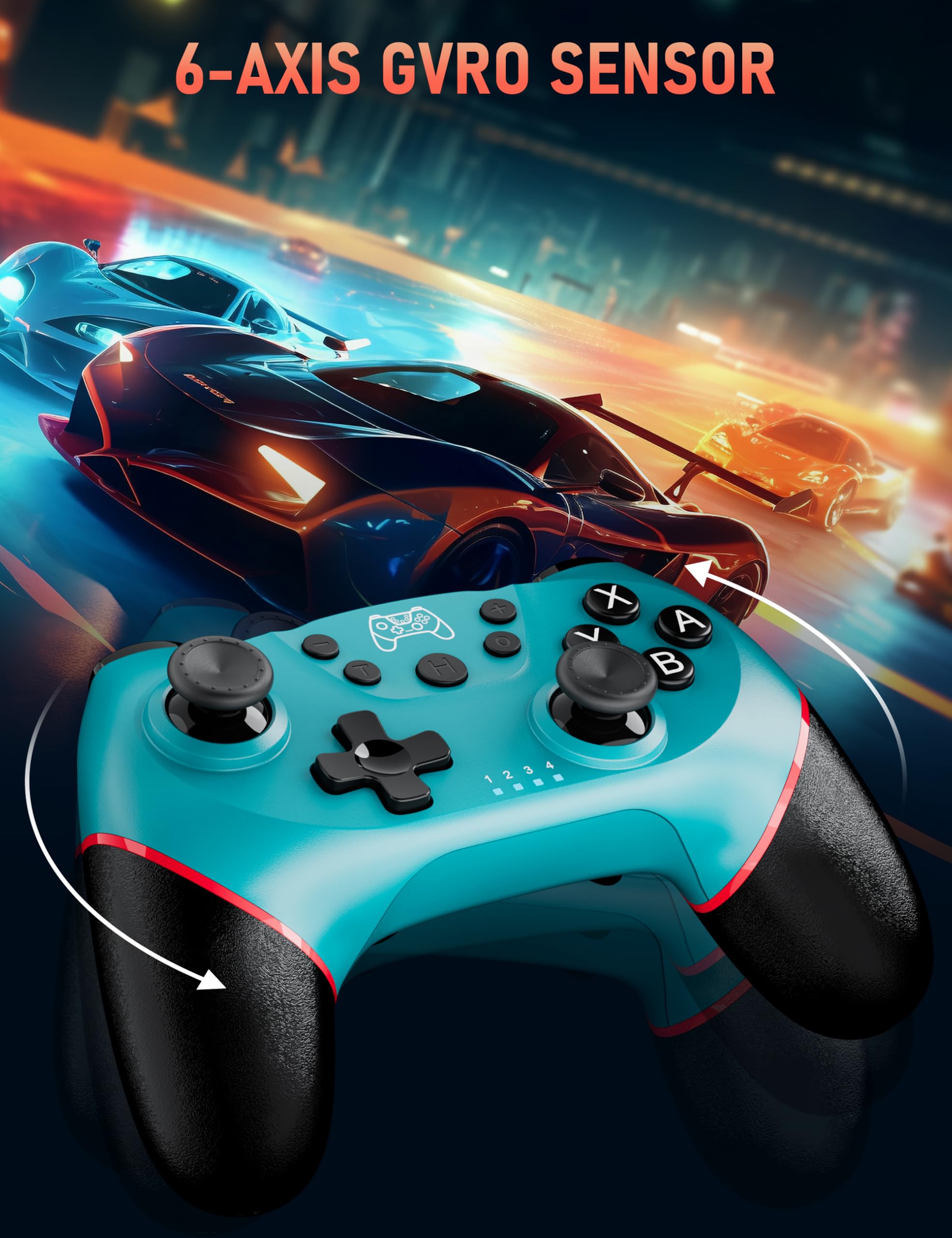 Diswoe Diswoe Wireless Pro Controller for Switch Lite OLED with Hall Effect Joystick Turbo Vibration Motion Control Ergonomic Blue - View 3 of 5