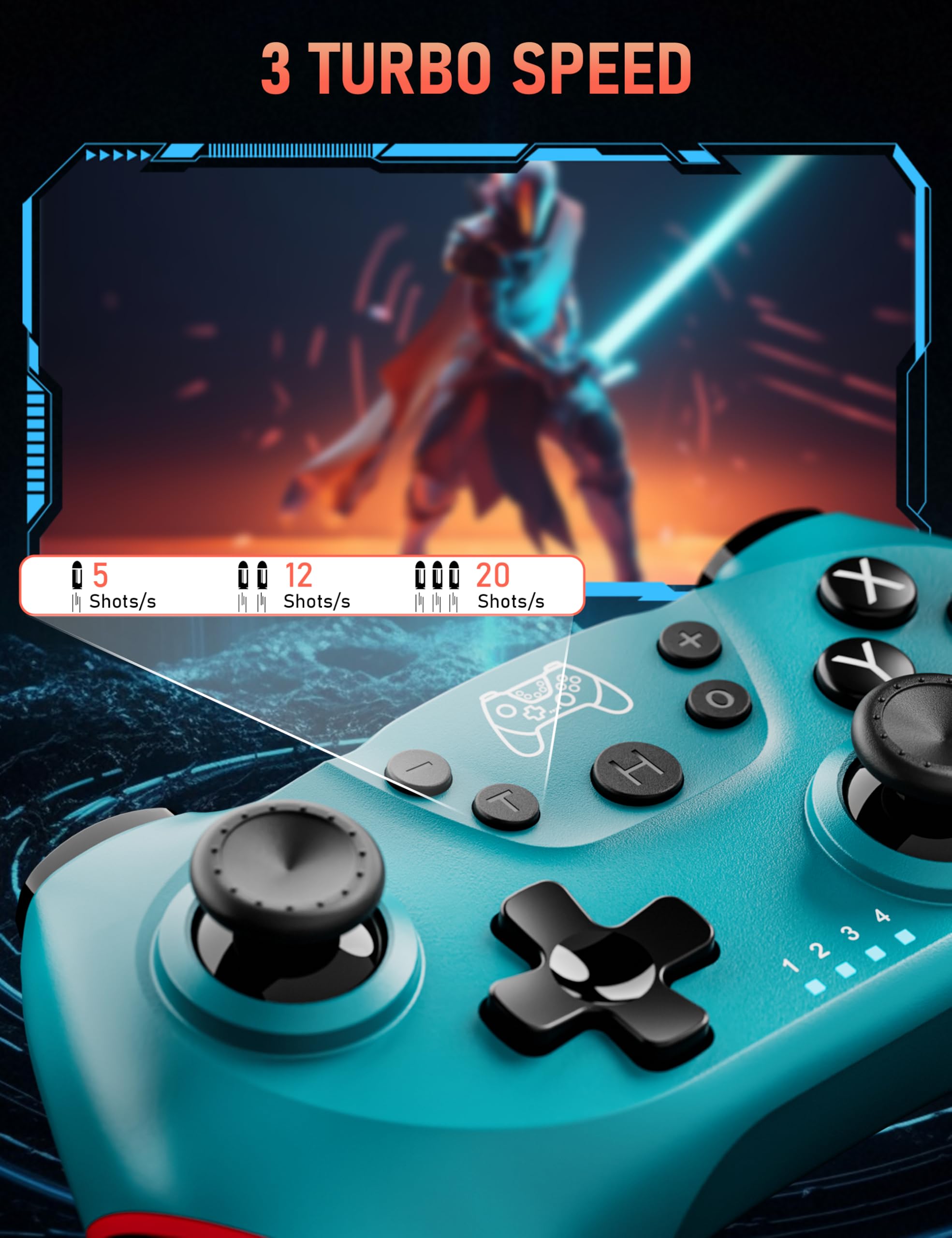 Diswoe Diswoe Wireless Pro Controller for Switch Lite OLED with Hall Effect Joystick Turbo Vibration Motion Control Ergonomic Blue - View 5 of 5
