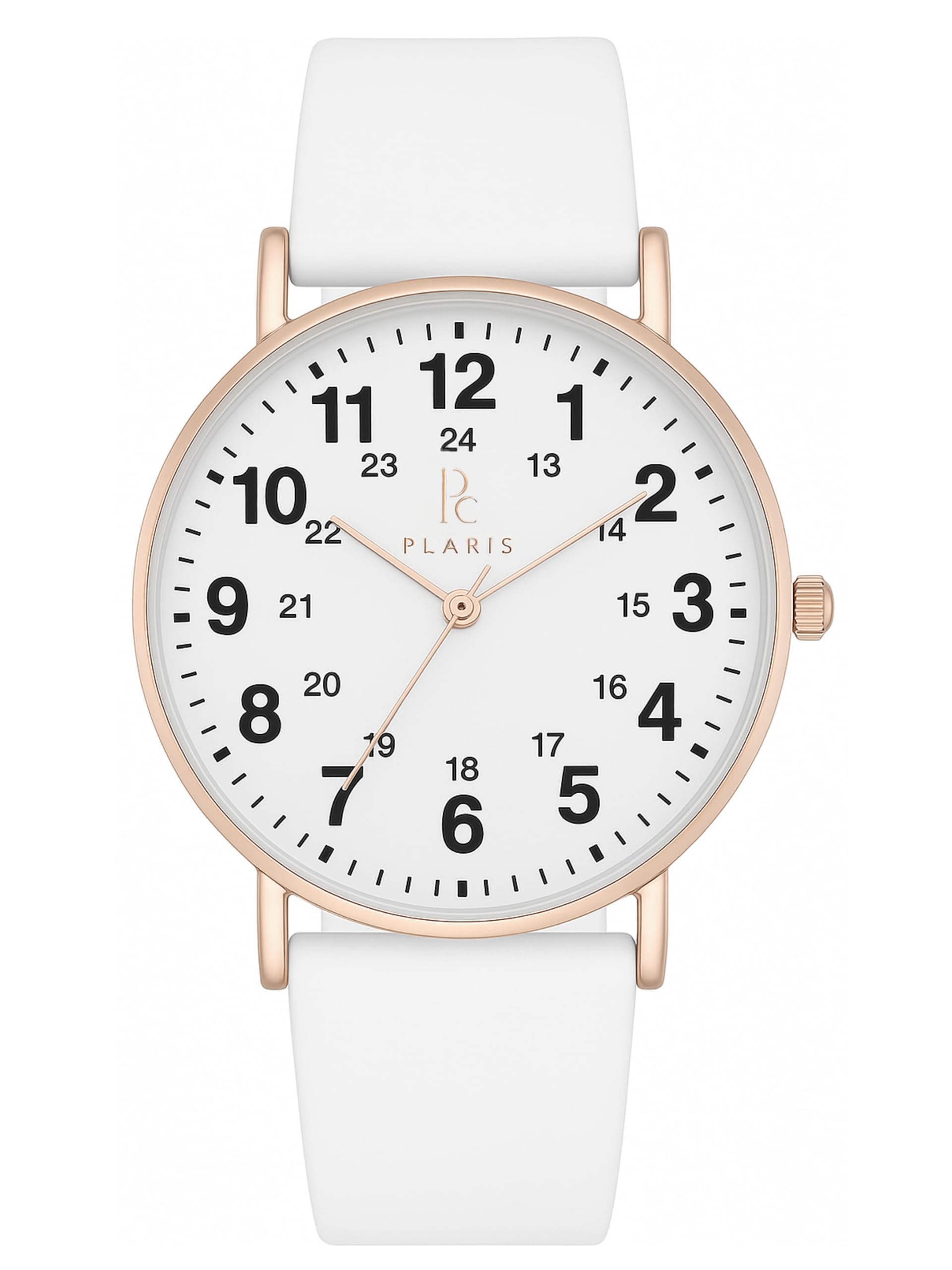 Plaris Nurse Watches for Medical Professionals with Easy to Read Dial Military Time Second Hand in Rosegold Black Silicone