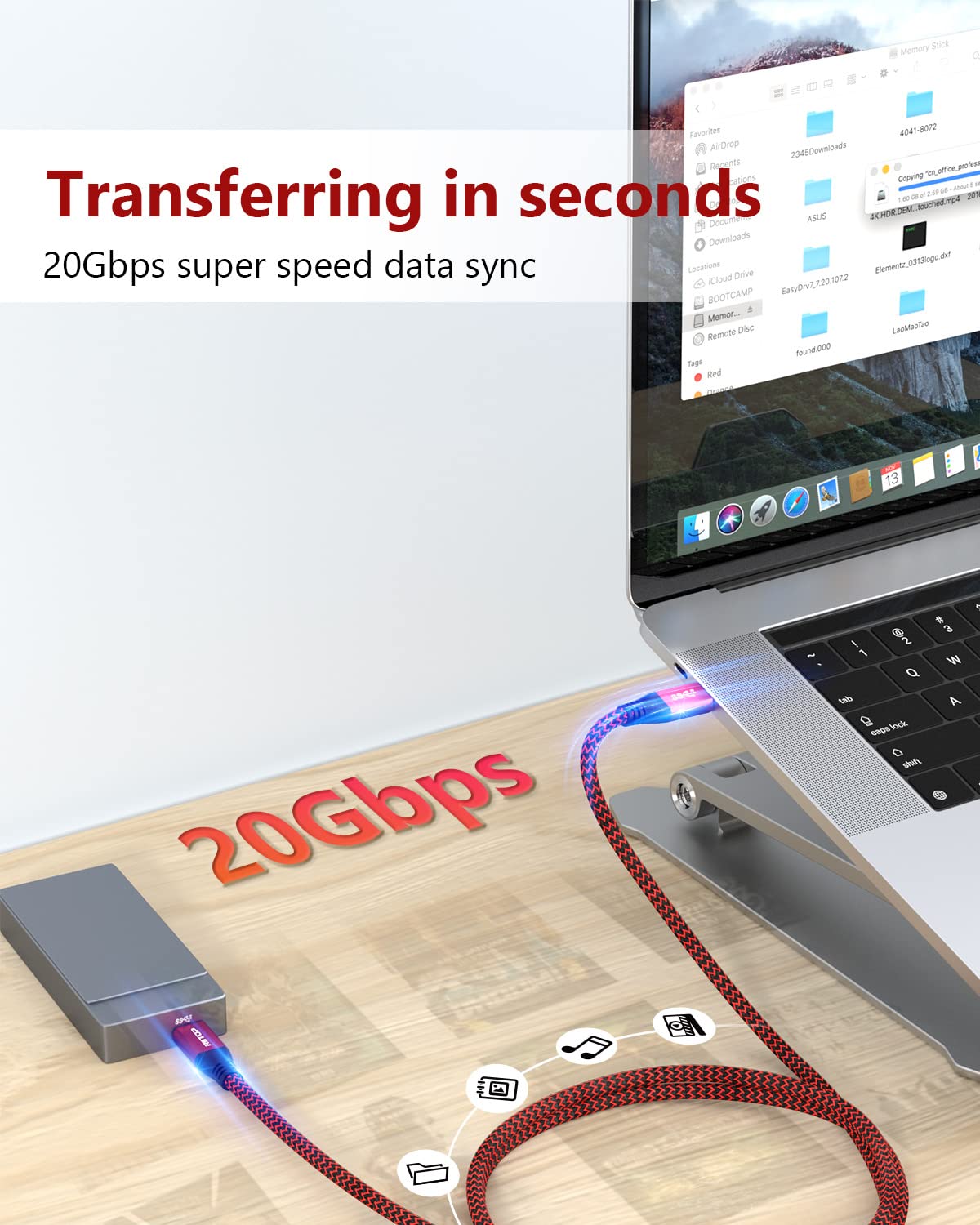 RIITOP 5FT USB C to C Cable 100W 20Gbps USB 3.2 Type-C Gen 2x2 Fast Charge 4K Video Braided Cord for MacBook Pro and USB-C Devices - View 3 of 8