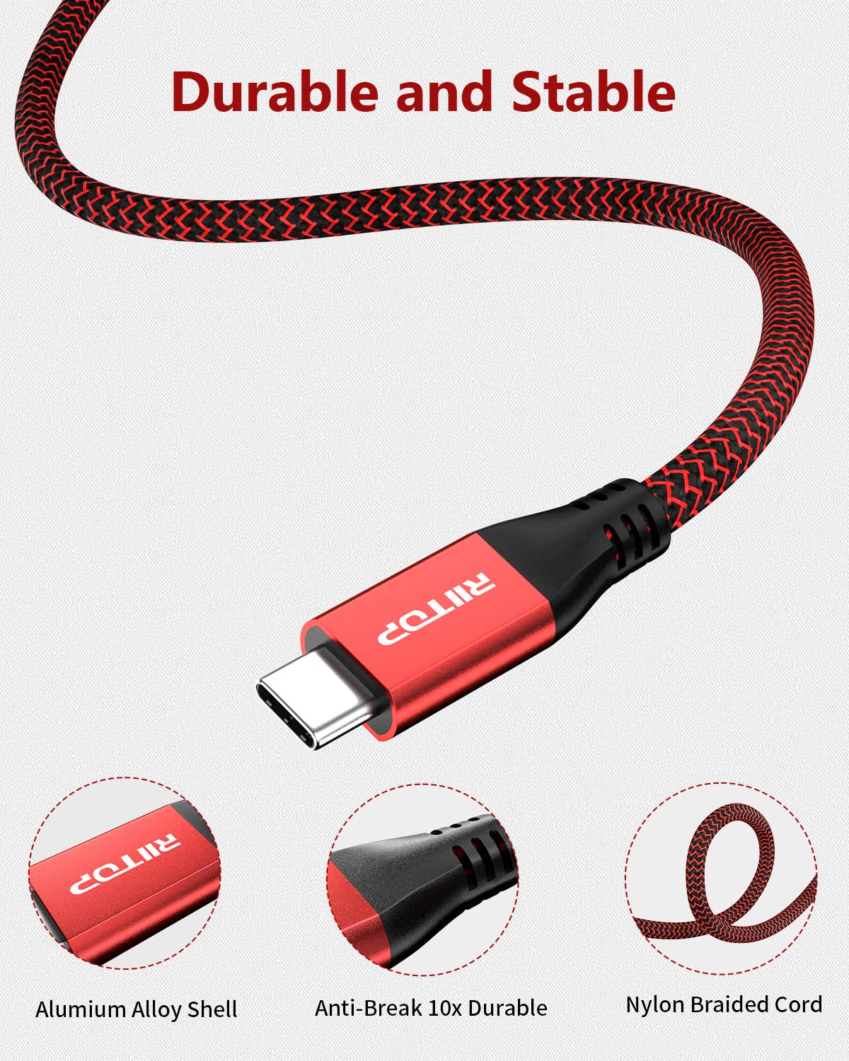 RIITOP 5FT USB C to C Cable 100W 20Gbps USB 3.2 Type-C Gen 2x2 Fast Charge 4K Video Braided Cord for MacBook Pro and USB-C Devices - View 4 of 8