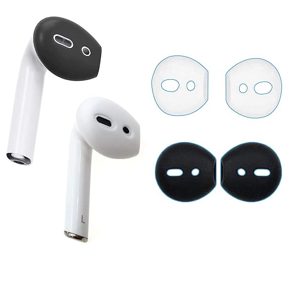 Tobysome Upgrade Ear Covers for AirPods 1 2 and EarPods Headphones 2 Pairs Black and White Accessories