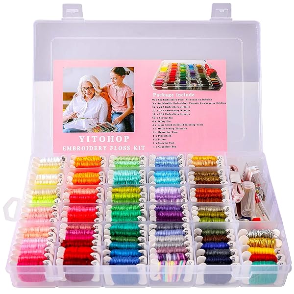 YITOHOP 200+ Embroidery Floss Kit for Friendship Bracelets & Cross Stitch - Includes Organizer Box & 100 Threads - Perfect Xmas Gift! - View 4 of 7