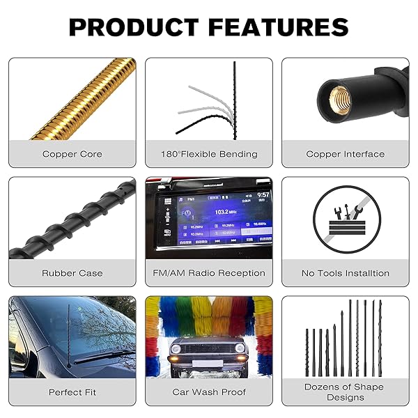 VOFONO 13-Inch Flexible Rubber Antenna for 2007-2024 Chevy Silverado & GMC Sierra - Direct Replacement (M7 Thread) - View 3 of 9