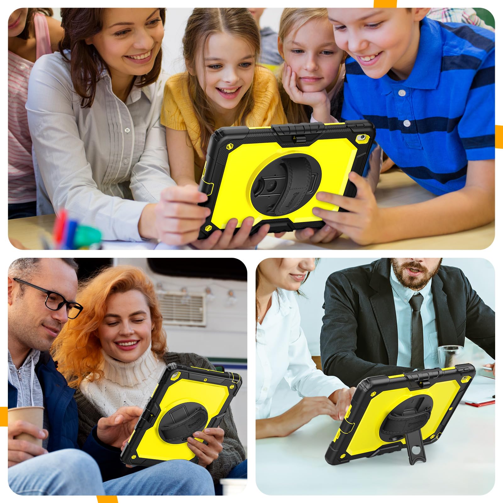 timecity Timecity Heavy Duty iPad Case for 9th 8th 7th Generation 10.2 inch with Screen Protector Rotating Stand Shoulder Strap and Pencil Holder Yellow - View 5 of 9