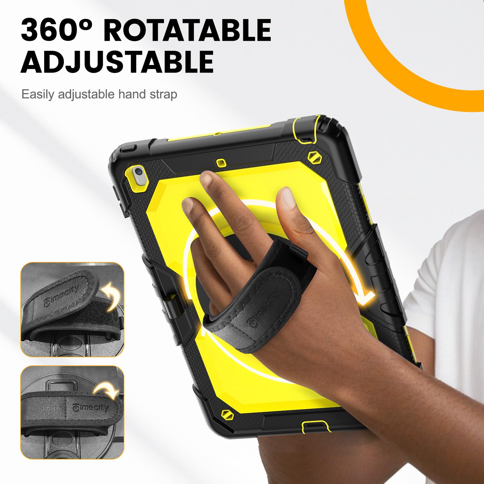 timecity Timecity Heavy Duty iPad Case for 9th 8th 7th Generation 10.2 inch with Screen Protector Rotating Stand Shoulder Strap and Pencil Holder Yellow - View 7 of 9