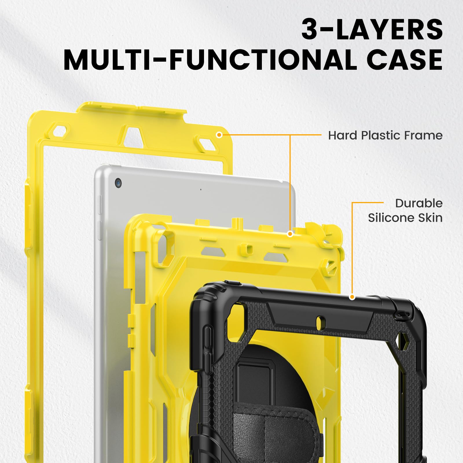timecity Timecity Heavy Duty iPad Case for 9th 8th 7th Generation 10.2 inch with Screen Protector Rotating Stand Shoulder Strap and Pencil Holder Yellow - View 9 of 9