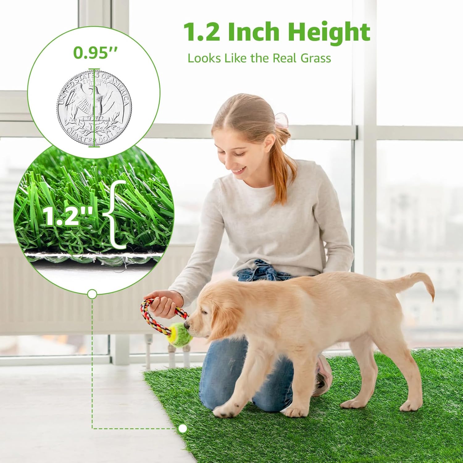 PICK FOR LIFE Artificial Dog Grass Pee Pad 20x25 2 Pack Washable Indoor Potty Training Turf for Puppies Reusable Realistic Grass Mat for Dogs - View 5 of 8