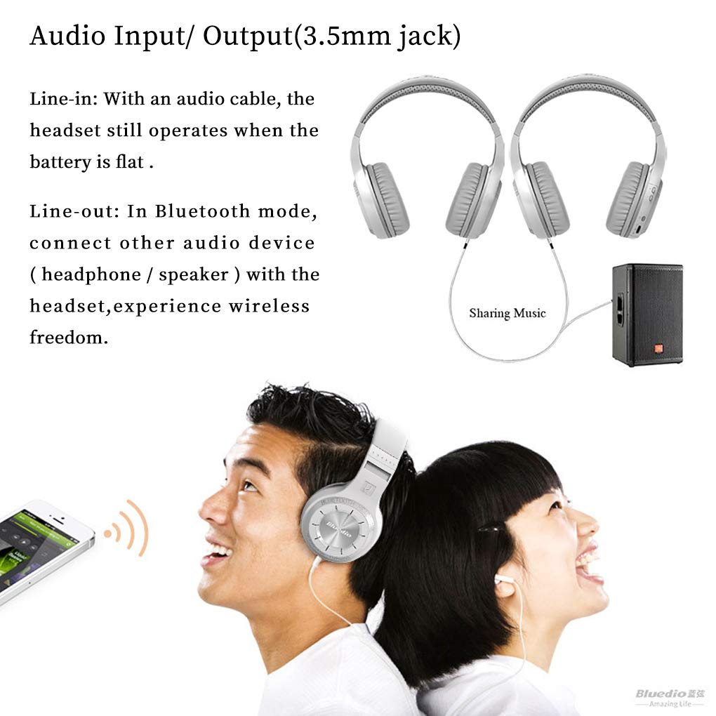 Bluedio Bluedio HT Turbine Wireless Bluetooth 5.0 Stereo Headphones with Microphone in White for Superior Sound Quality - View 5 of 7