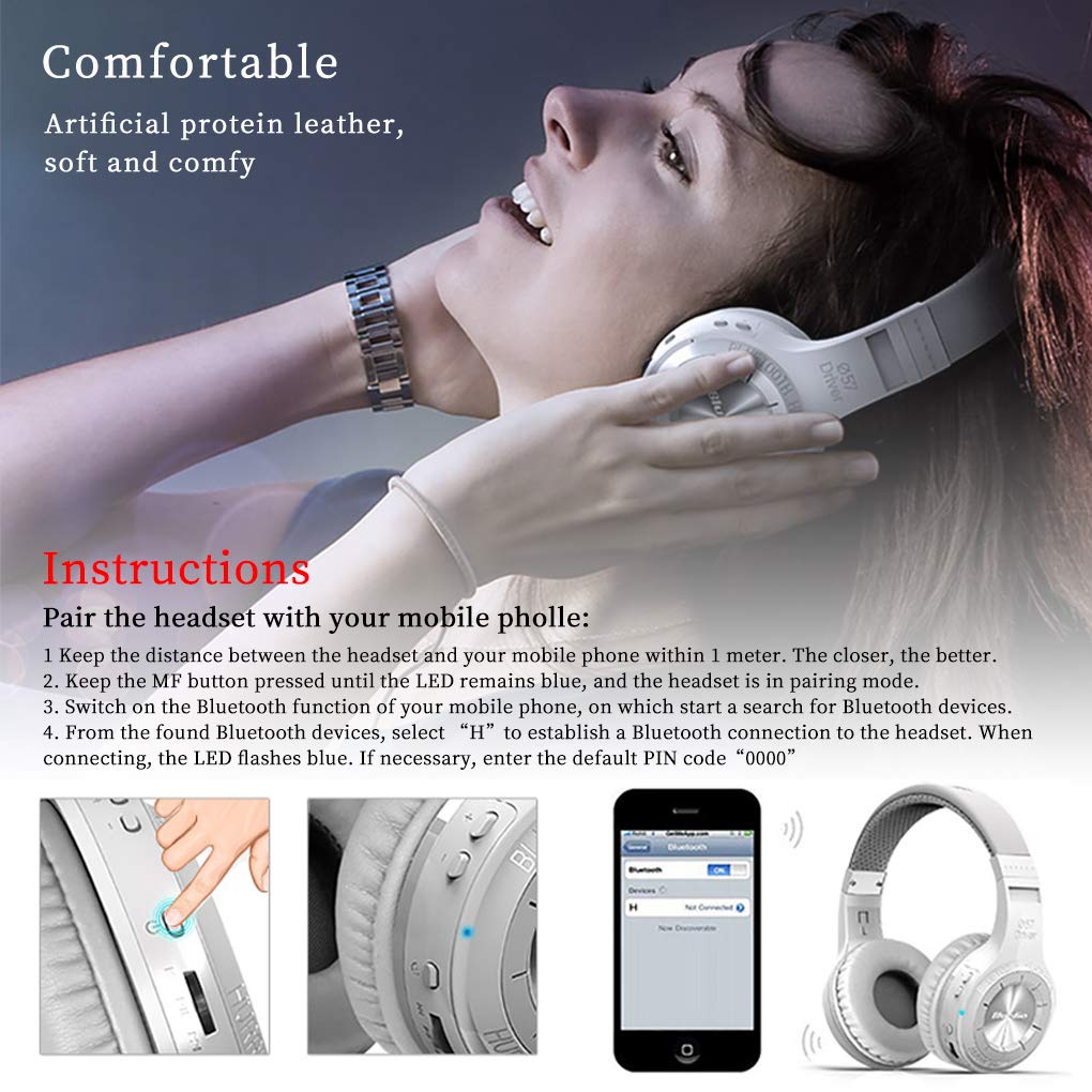 Bluedio Bluedio HT Turbine Wireless Bluetooth 5.0 Stereo Headphones with Microphone in White for Superior Sound Quality - View 6 of 7