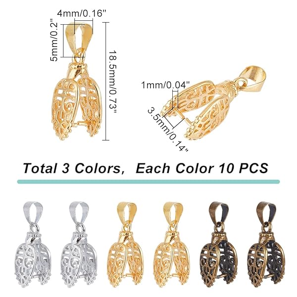 PH PandaHall PH PandaHall 30 pcs Pinch Bails Hollow Curved Brass Bail Clip Clasp for DIY Necklace Jewelry Craft in Platinum Antique Bronze Golden 24mm 1mm Pin - View 2 of 6