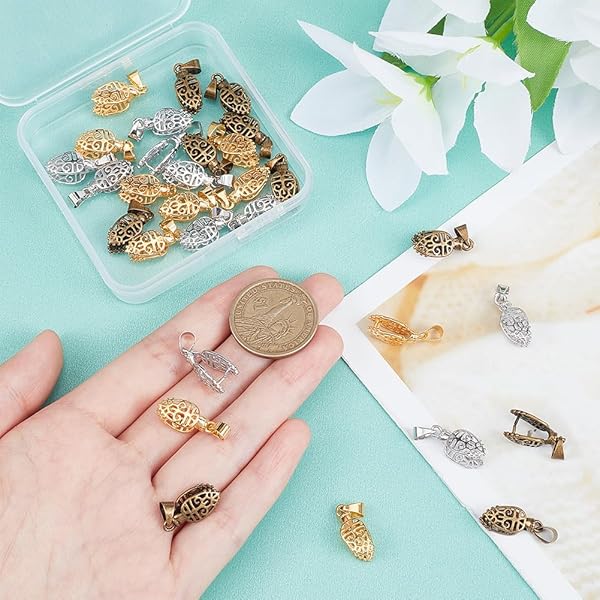 PH PandaHall PH PandaHall 30 pcs Pinch Bails Hollow Curved Brass Bail Clip Clasp for DIY Necklace Jewelry Craft in Platinum Antique Bronze Golden 24mm 1mm Pin - View 3 of 6