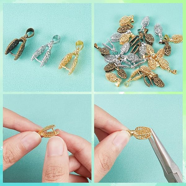 PH PandaHall PH PandaHall 30 pcs Pinch Bails Hollow Curved Brass Bail Clip Clasp for DIY Necklace Jewelry Craft in Platinum Antique Bronze Golden 24mm 1mm Pin - View 4 of 6