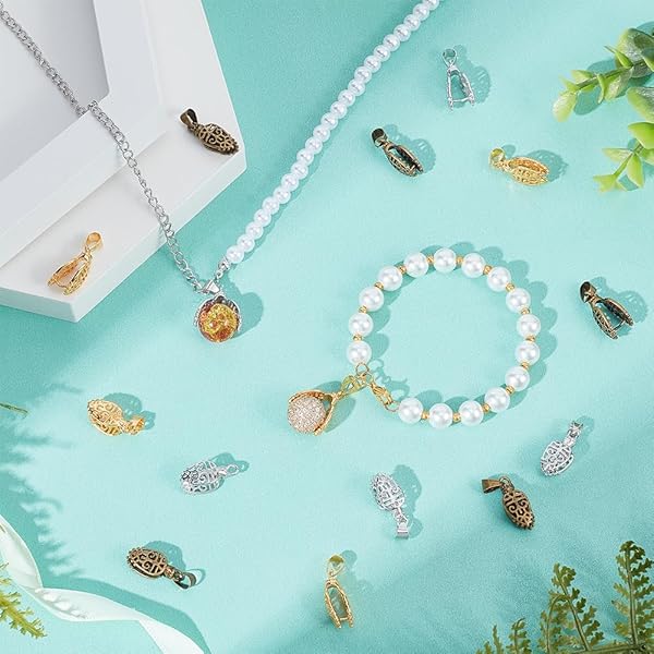 PH PandaHall PH PandaHall 30 pcs Pinch Bails Hollow Curved Brass Bail Clip Clasp for DIY Necklace Jewelry Craft in Platinum Antique Bronze Golden 24mm 1mm Pin - View 5 of 6