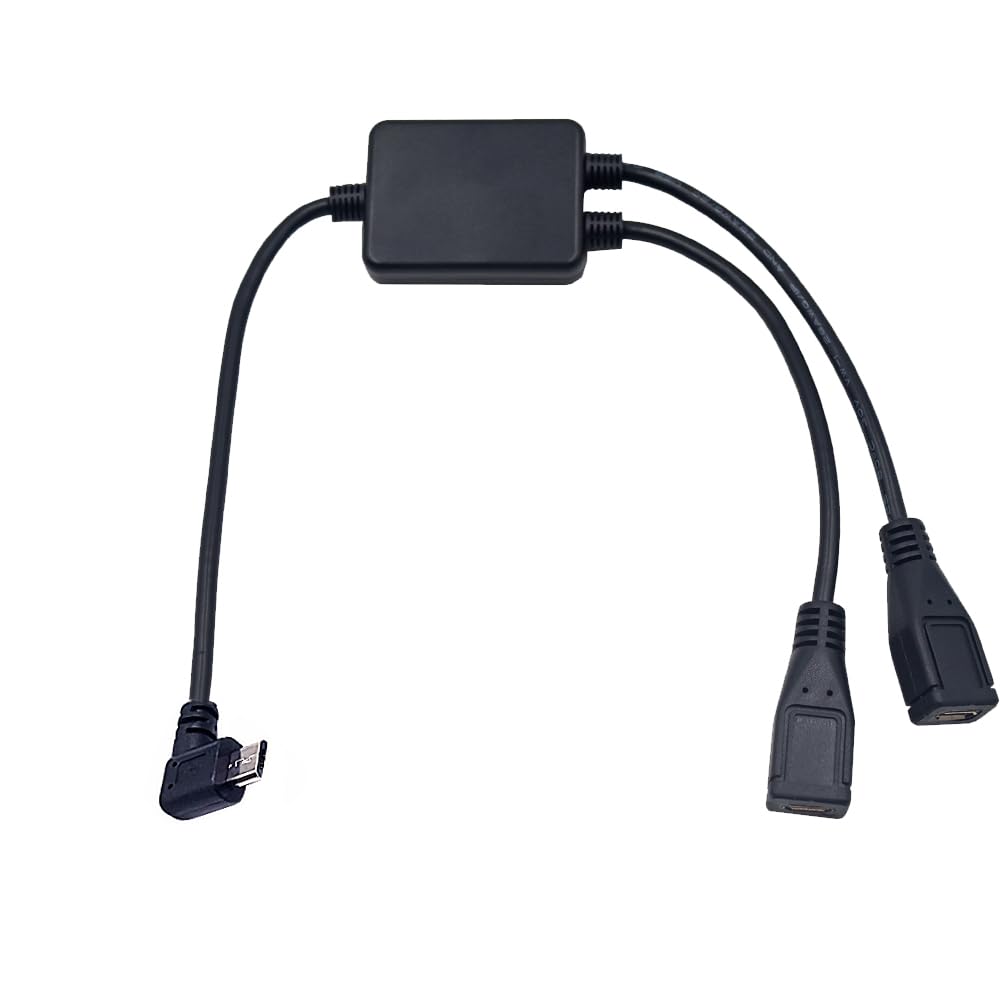 Kework 12 Inch Right Angle Micro USB Splitter Cable Male to 2 Female Extension Hub Cord