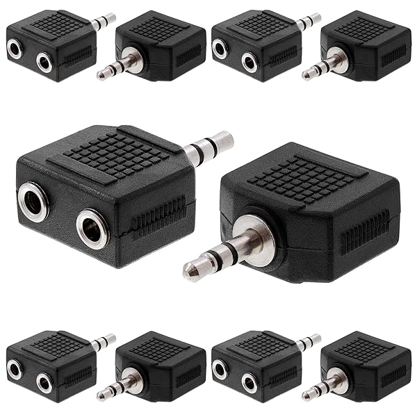 Cmple 10 Pack 3.5mm Stereo Plug to Dual Female Jack Adapters - High-Quality Audio Couplers