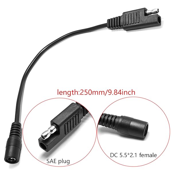 DGZZI DGZZI SAE Plug to DC 5.5mm x 2.1mm Female Adapter Extension Cable for Solar Panel Charging 20AWG 8Inch Automotive Connector - View 2 of 4