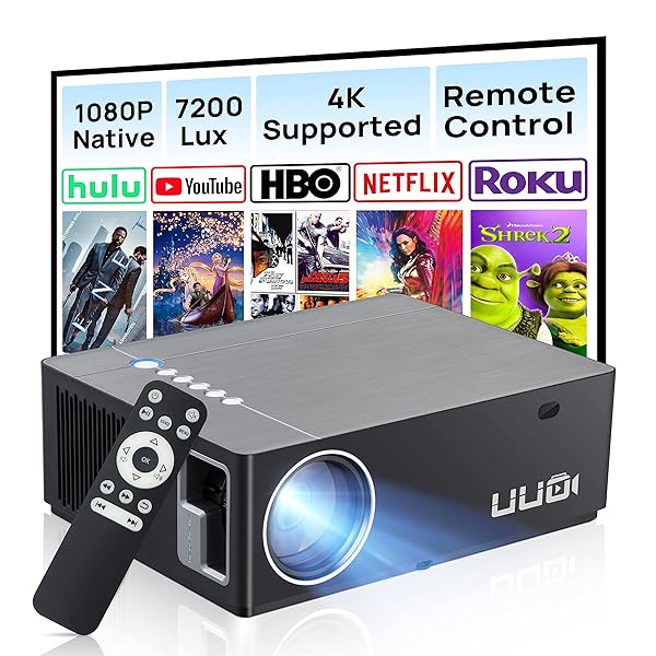 UUO "UUO 4K Projector: Native 1080P Outdoor Movie Projector with 300" Projection, Digital Keystone & Multi-Device Compatibility"
