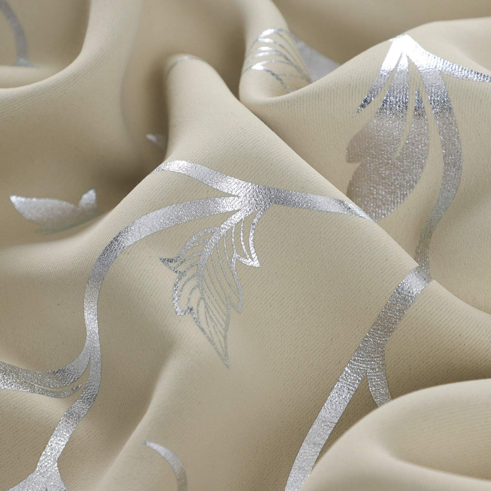 BUHUA Thermal Insulated Blackout Curtains Striped Wave Vine Print Living Room 38W72L Beige 2 Panels - View 5 of 8