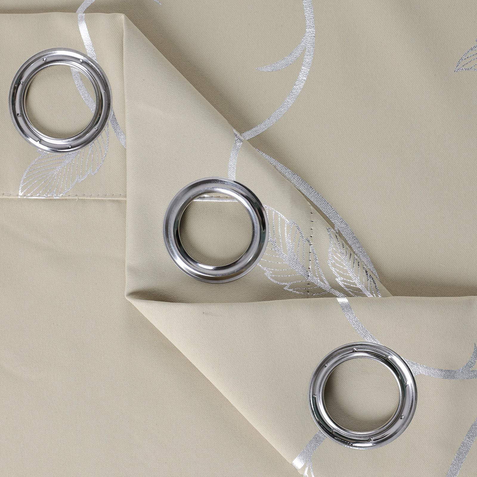 BUHUA Thermal Insulated Blackout Curtains Striped Wave Vine Print Living Room 38W72L Beige 2 Panels - View 8 of 8