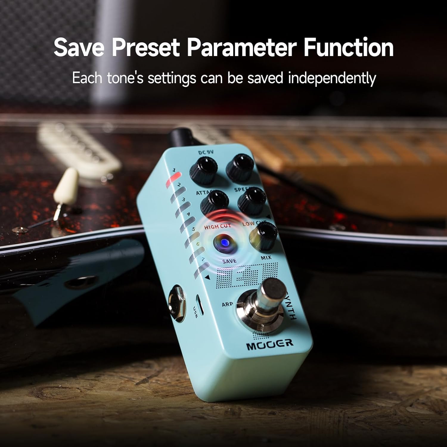 MOOER MOOER E7 Polyphonic Guitar Synth Pedal with 7 Tones Arpeggiator and Preset Slots for Enhanced Sound Control - View 5 of 6