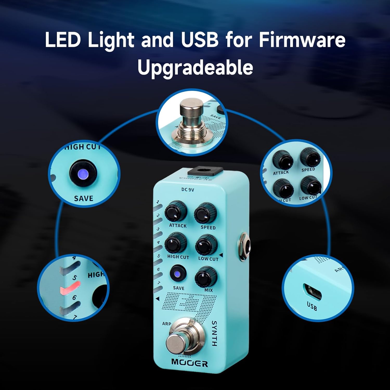 MOOER MOOER E7 Polyphonic Guitar Synth Pedal with 7 Tones Arpeggiator and Preset Slots for Enhanced Sound Control - View 6 of 6