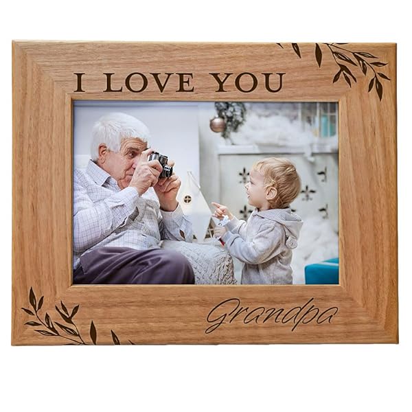 CEDAR CRATE MARKET I Love You Engraved Natural Wood Photo Frame 5x7 Horizontal Portrait for Grandparents Day Best Grandpa Ever Gift
