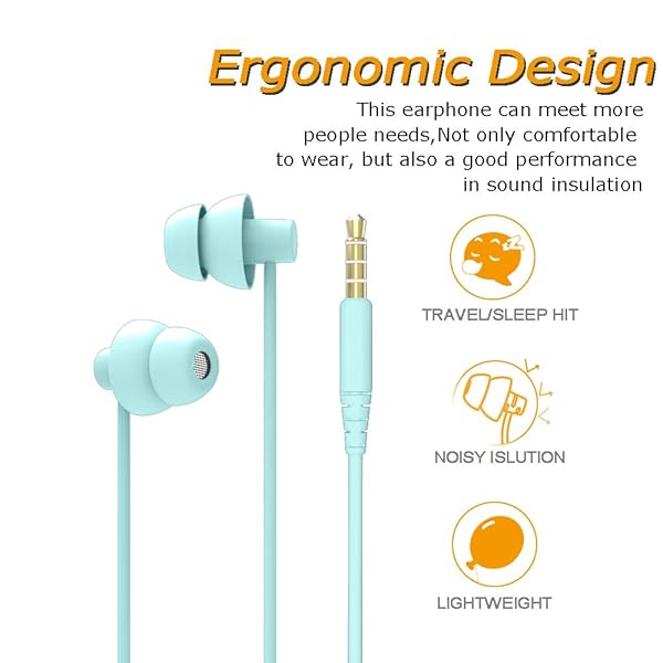 MAXROCK MAXROCK Total Soft Silicon Headphones with Mic for Sleep and Travel Compatible with Cellphones Tablets Light Green - View 4 of 9