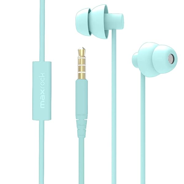 MAXROCK MAXROCK Total Soft Silicon Headphones with Mic for Sleep and Travel Compatible with Cellphones Tablets Light Green