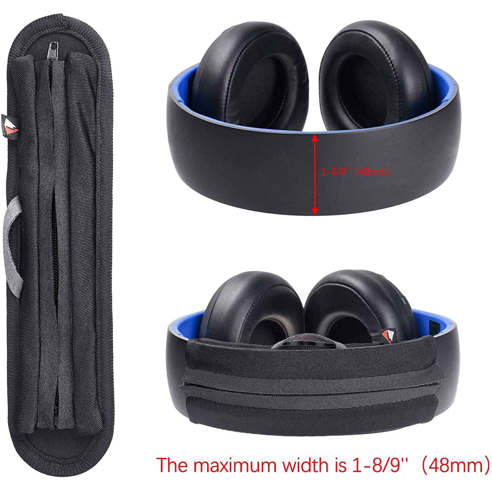 Large Replacement Headband Cushion Pad Cover with Zipper for Headphones Black - View 2 of 7