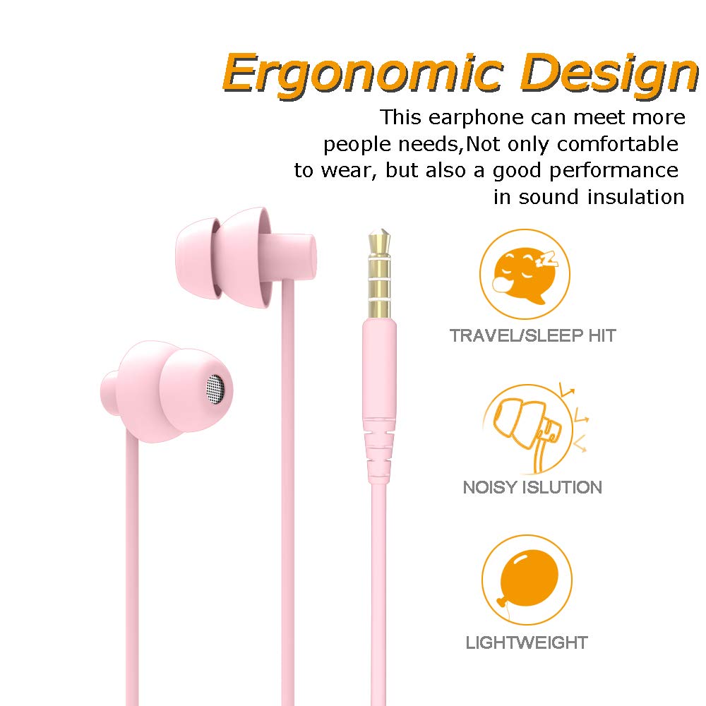 MAXROCK MAXROCK Total Soft Silicon Headphones with Mic for Sleep Travel Compatible with Cellphones Tablets Light Pink - View 3 of 5