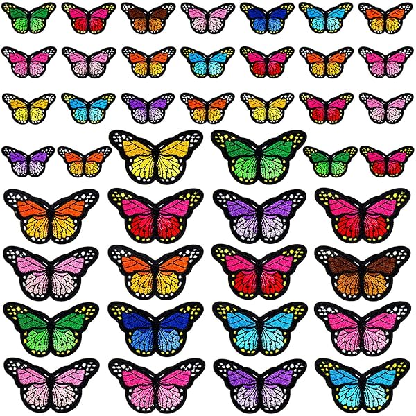 60pcs Butterfly Iron on Patches Embroidered Sew Applique Repair Patch for Clothing and Crafts