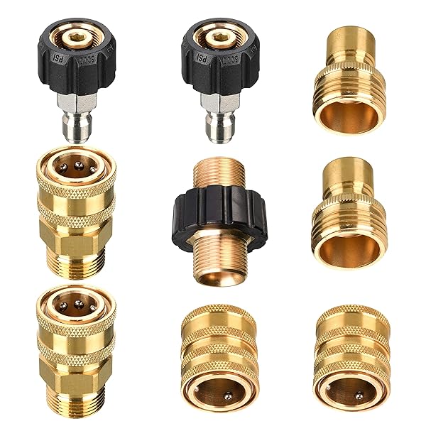 Tool Daily Tool Daily Pressure Washer Adapter Set M22 to 3/8 Inch Quick Connect 3/4 Inch Quick Disconnect Male M22 Hose Adapter 9 Pack