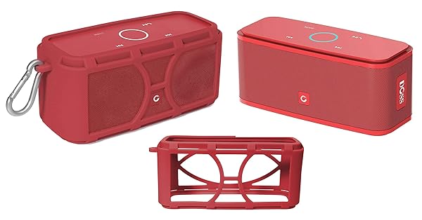 Silicone Cover Skin for DOSS SoundBox Touch Wireless Bluetooth Speaker Full Protection Custom Color Shape Matching Carabiner Red