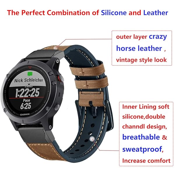 OTOPO OTOPPO Compatible Garmin Fenix 5X 5X Plus Bands Vintage Leather Sweatproof Strap for Fenix 6X 6X Pro 3 3HR Smartwatch - View 4 of 9
