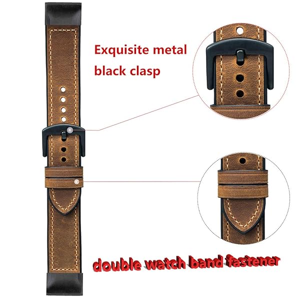 OTOPO OTOPPO Compatible Garmin Fenix 5X 5X Plus Bands Vintage Leather Sweatproof Strap for Fenix 6X 6X Pro 3 3HR Smartwatch - View 6 of 9