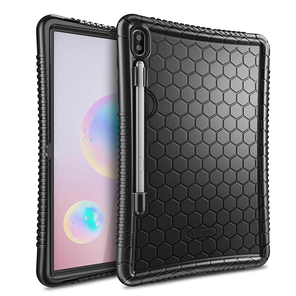 Fintie Silicone Case for Samsung Galaxy Tab S6 10.5 2019 with S Pen Holder Honey Comb Series Kids Friendly Lightweight Shock Proof Black