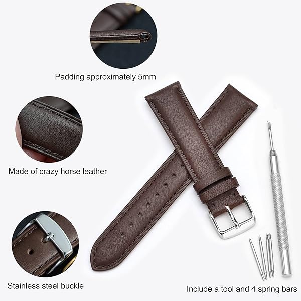WOCCI WOCCI 23mm Vintage Leather Watch Band Dark Brown for Men and Women with Silver Buckle - View 6 of 11