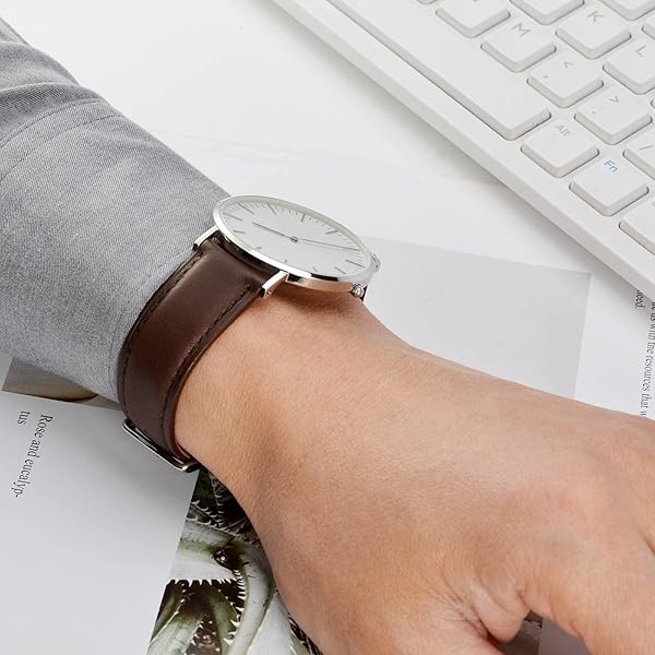 WOCCI WOCCI 23mm Vintage Leather Watch Band Dark Brown for Men and Women with Silver Buckle - View 8 of 11