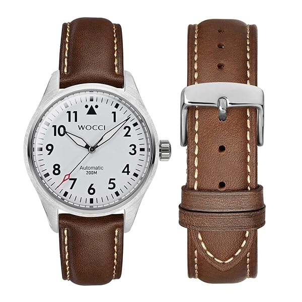 WOCCI WOCCI 23mm Vintage Leather Watch Band for Men and Women with Silver Buckle in Dark Brown and Contrasting Stitch - View 5 of 9