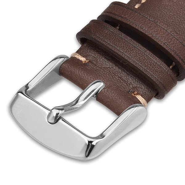 WOCCI WOCCI 23mm Vintage Leather Watch Band for Men and Women with Silver Buckle in Dark Brown and Contrasting Stitch - View 9 of 9