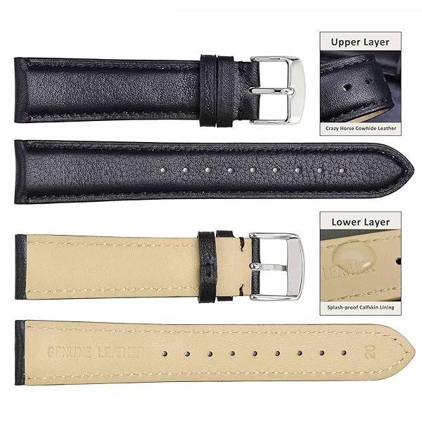 WOCCI WOCCI 23mm Vintage Leather Watch Band for Men and Women with Silver Buckle in Black - View 2 of 9