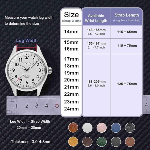 WOCCI WOCCI 23mm Vintage Leather Watch Band for Men and Women with Silver Buckle in Black - View 3 of 9