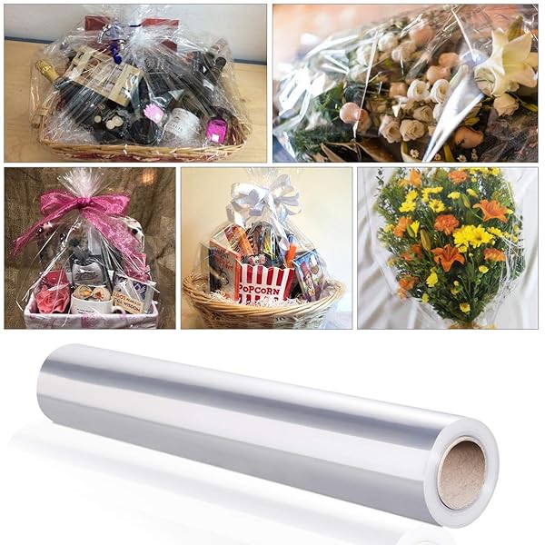 STOBOK STOBOK Clear Cellophane Wrap Roll 31.5 in x 100 Ft 3 Mil Thick Transparent Film for Flowers Craft and Basket Packing - View 5 of 6
