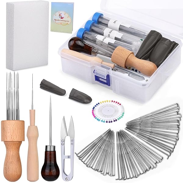 IMZAY IMZAY Needle Felting Kit: 60 Pcs Tools, Foam Mat & Scissors for DIY Wool Projects