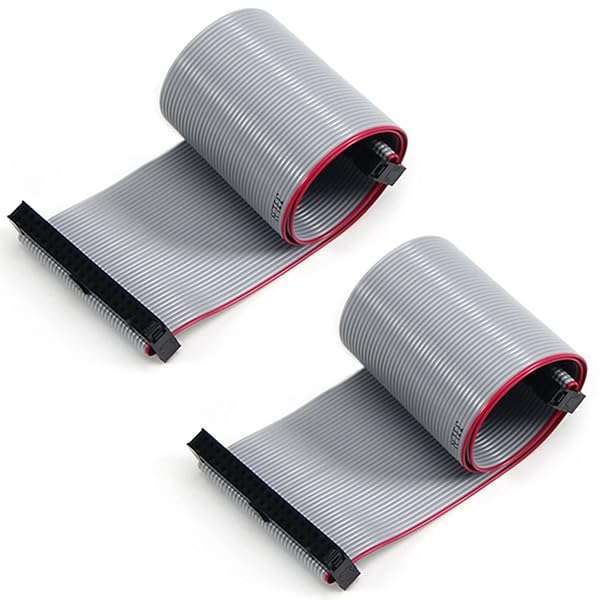 Fielect Fielect 2pcs IDC 40 Pin Connector - 30cm Gray Flat Ribbon Cable, 2.54mm Pitch for Reliable Connections